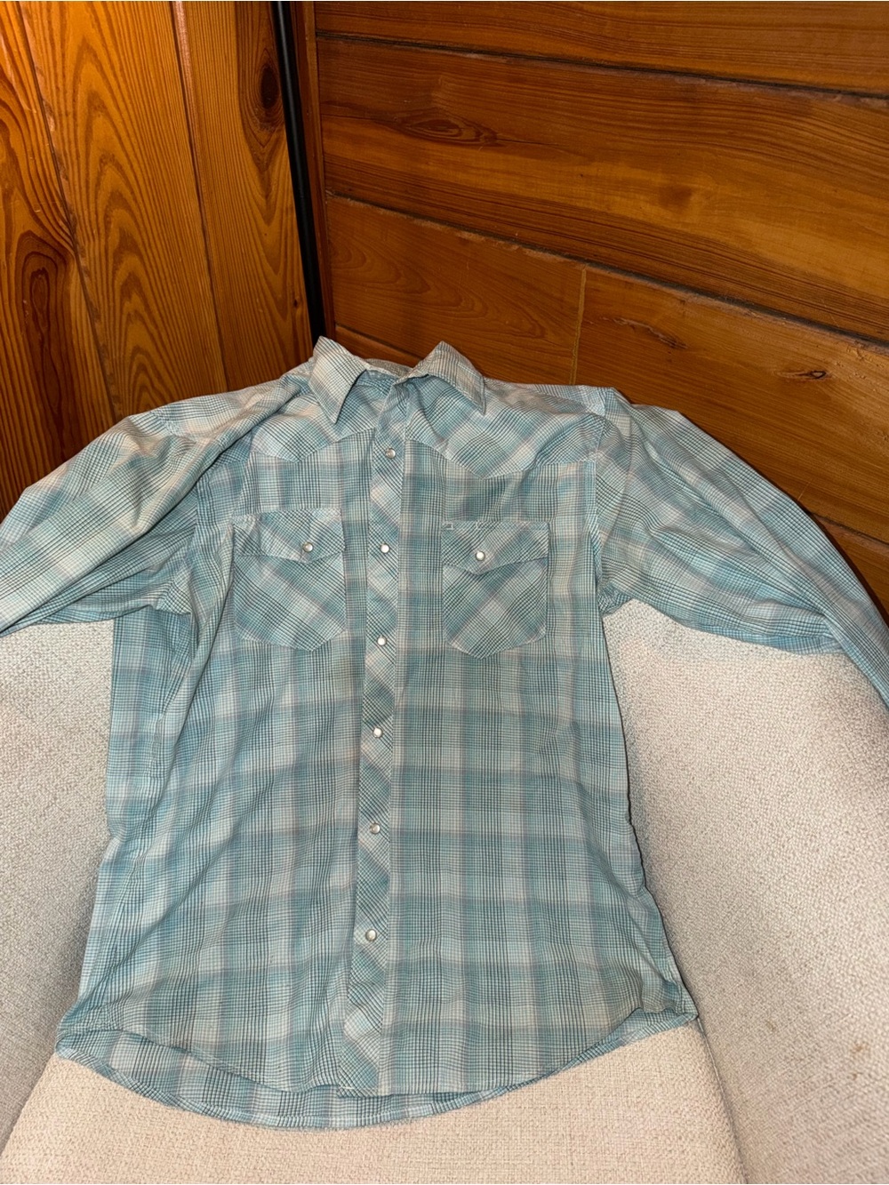 Wrangler Mint Plaid Western Pearl Snap Button-Down Shirt